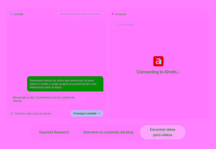 Demo caso de uso de Letaido conectado a Ahrefs