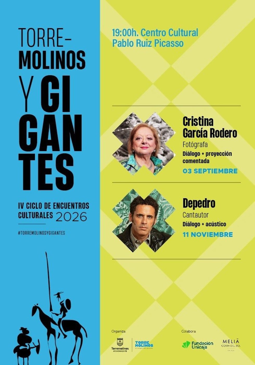 Cartel del ciclo de 'Torremolinos y Gigantes' con la fotógrafa Cristina García Rodero y el músico Depedro