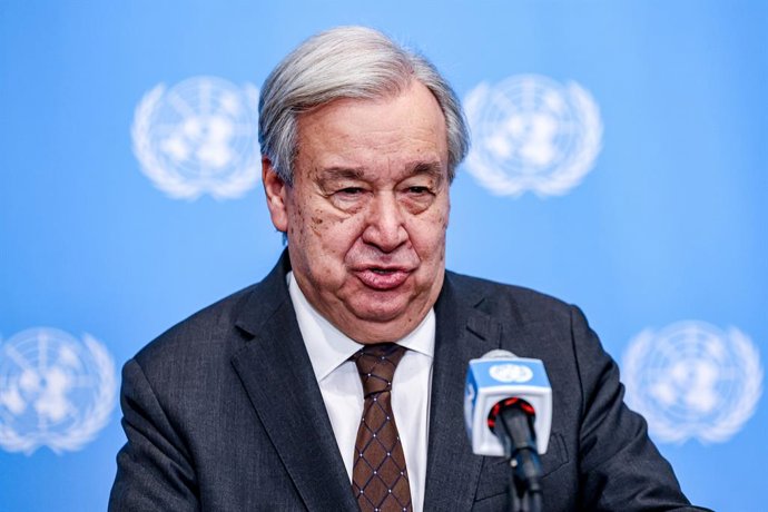 31 July 2026, US, New York: United Nations Secretary General, Antonio Guterres speaks to reporters at the Security Council stakeout at UNHQ. Photo: Bianca Otero/ZUMA Press Wire/dpa