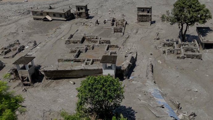 NUWAKOT, Aug. 27, 2026  -- A drone photo taken on Aug. 27, 2026 shows a view of a massive flash flood-hit Nuwakot, Nepal. Nepal's National Disaster Risk Reduction Management Authority said that as many as 359 bodies had been recovered from flood-hit areas