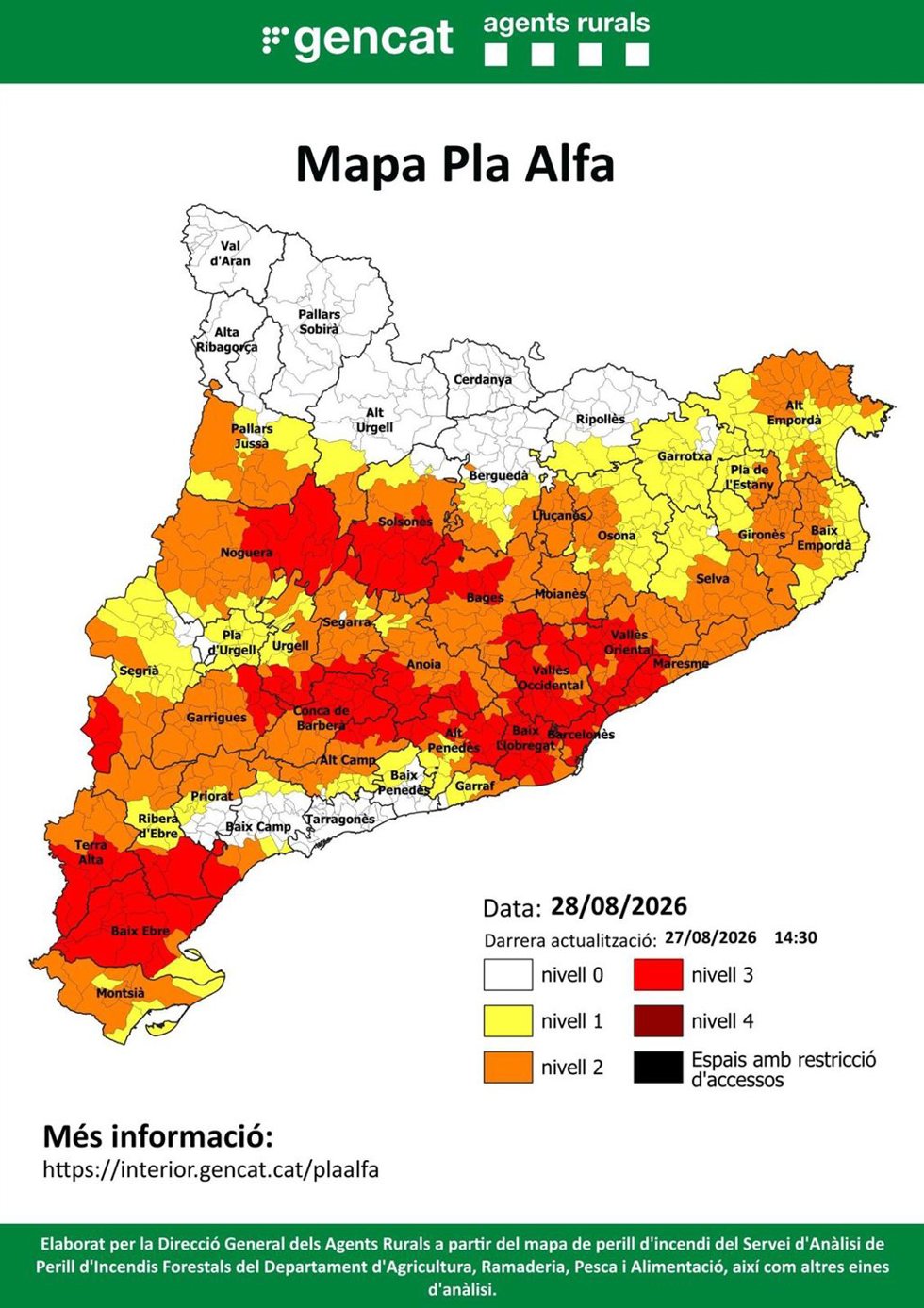 Activado en 178 municipios catalanes el nivel 3 del Plan Alfa por riesgo muy alto de incendio