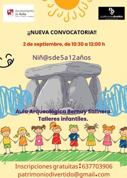 Cartel de los talleres infantiles del Aula Arqueológica de Bernuy-Salinero