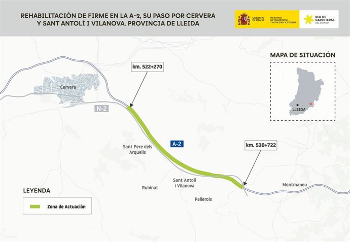 Imagen de las obras de rehabilitación de firme en la A-2