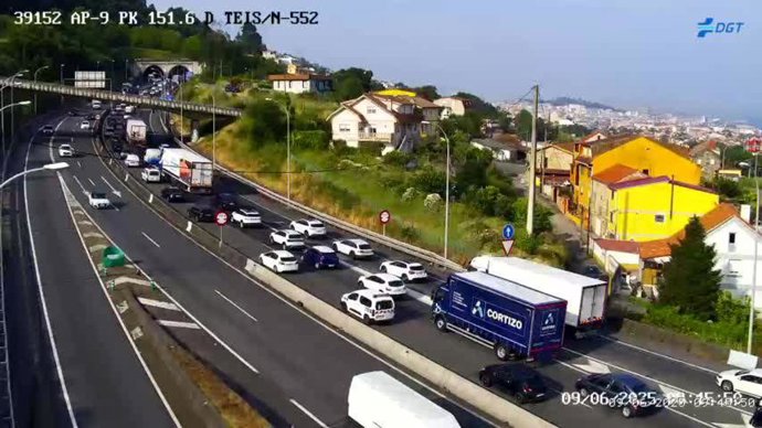 Archivo - Imagen del atasco en la AP-9 esta mañana.