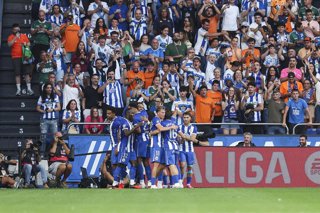 Pierre-Emerick Aubameyang of RC Deportivo A Coruna celebrates a goal during the Spanish league, LaLiga EA Sports, football match played between RC Deportivo and Elche CF at Riazor stadium on August 17, 2026, in A Coruna, Spain.