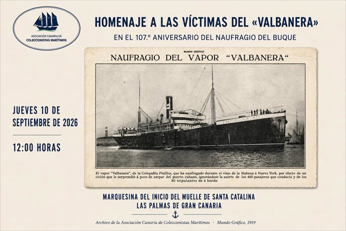 Las Palmas de Gran Canaria acogerá el 10 de septiembre un homenaje a las víctimas del 'Valbanera'