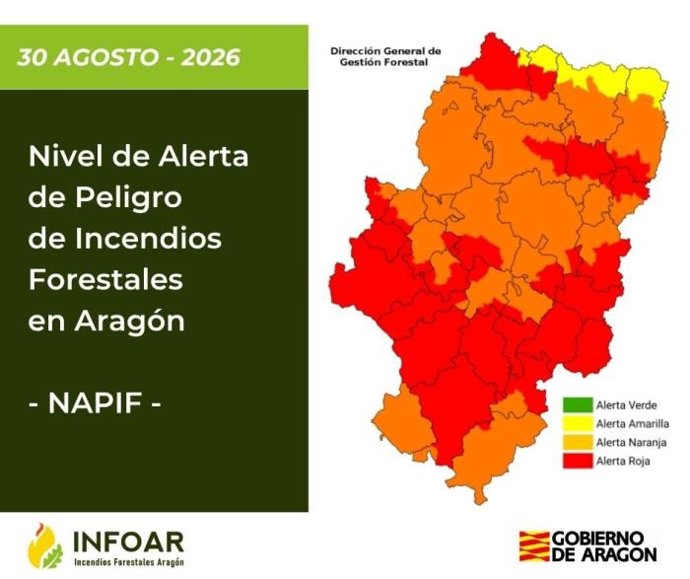 Alerta roja por peligro de incendios forestales en 12 zonas de Aragón