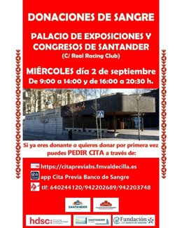 Cartel del punto que se abrirá el miércoles para donar sangre