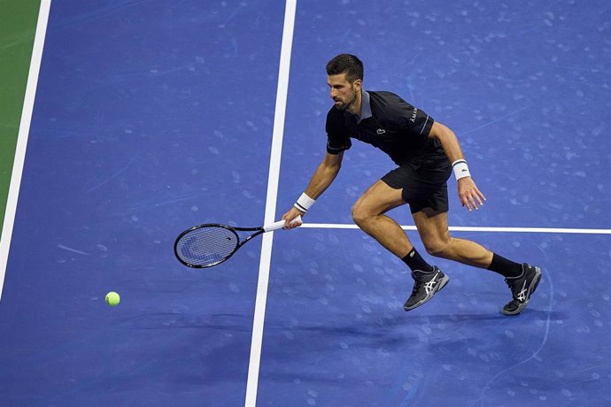 El tenista serbio Novak Djokovic en su partido de primera ronda del US Open ante Mariano Navone.