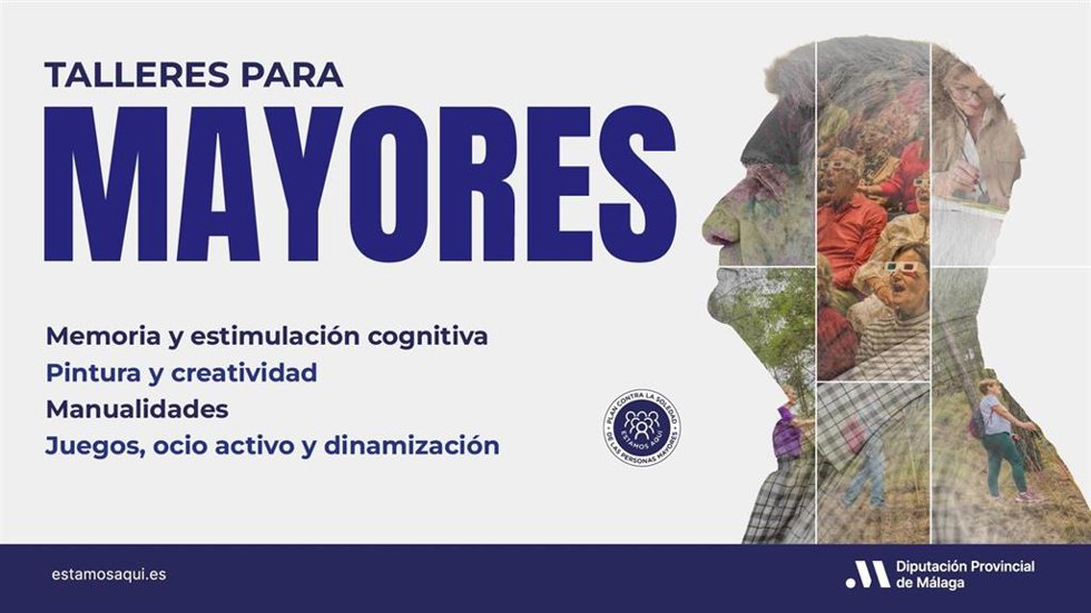 Cartel de los talleres para mayores de la provincia de Málaga de la Diputación.