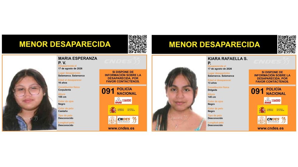 Cartel de las dos menores desaparecidas en Salamanca.