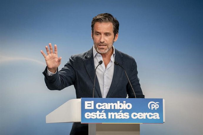 El portavoz nacional del Partido Popular, Borja Sémper, durante una rueda de prensa en la sede del Partido Popular, a 31 de agosto de 2026, en Madrid (España). 