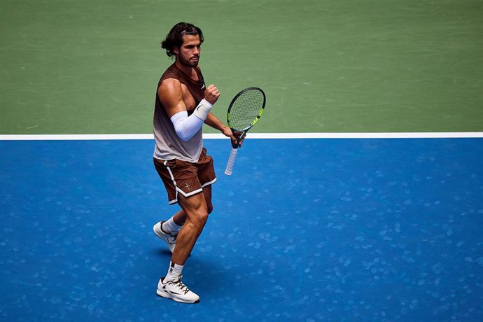 El tenista español Carlos Alcaraz durante su debut en el US Open.