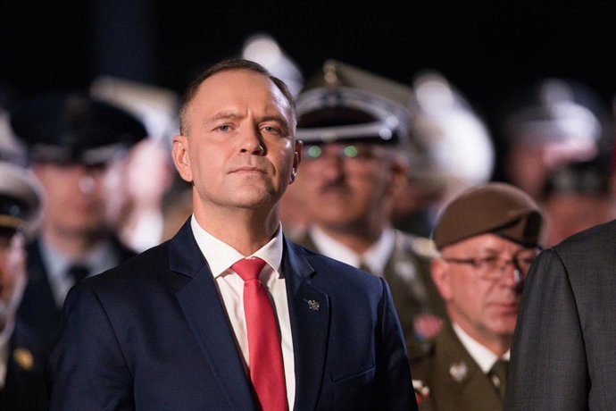El presidente polaco, Karol Nawrocki, durante el acto por la batalla de Westerplatte.