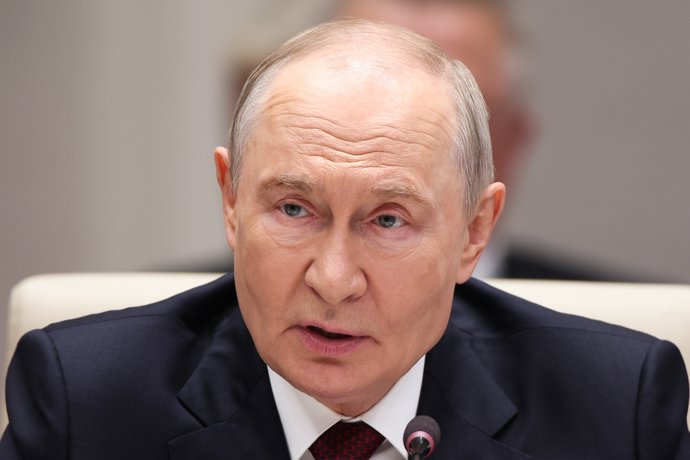 KYRGYZSTAN, BISHKEK - SEPTEMBER 1, 2026: Vladimir Putin, President of Russia, attends a meeting of the SCO Heads of State Council at the Yrys Ordo Congress Hall,Image: 1129845950, License: Rights-managed, Restrictions: * Switzerland And Russia Rights 