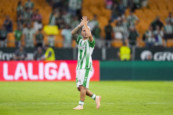 Pablo Garcia of Real Betis Balompie gestures during the Spanish league, LaLiga EA Sports, football match played between Real Betis and Real Sociedad at La Cartuja stadium on August 21, 2026, in Sevilla, Spain.