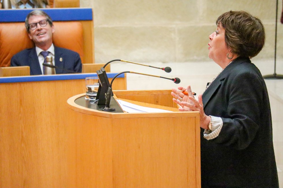 Intervención de la diputada de IU, Henar Moreno, frente al presidente del Gobierno, Gonzalo Capellán