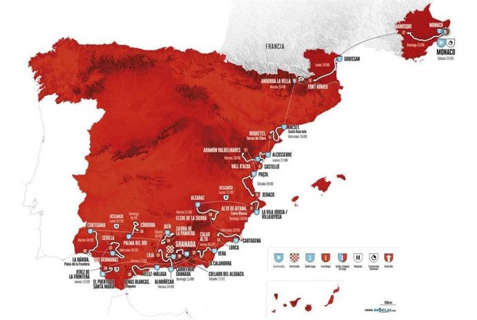 Mapa de la Vuelta Ciclista a España 2026.
