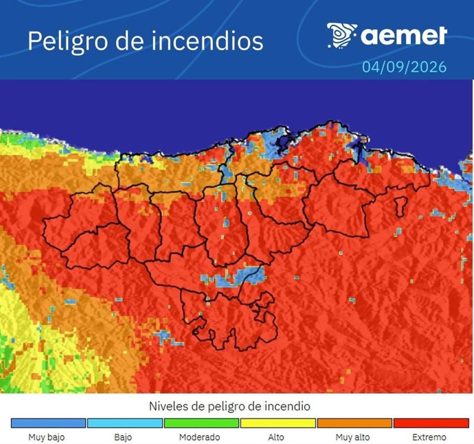 Infografía del índice de peligro de incendios en Cantabria para el 4 de septiembre.