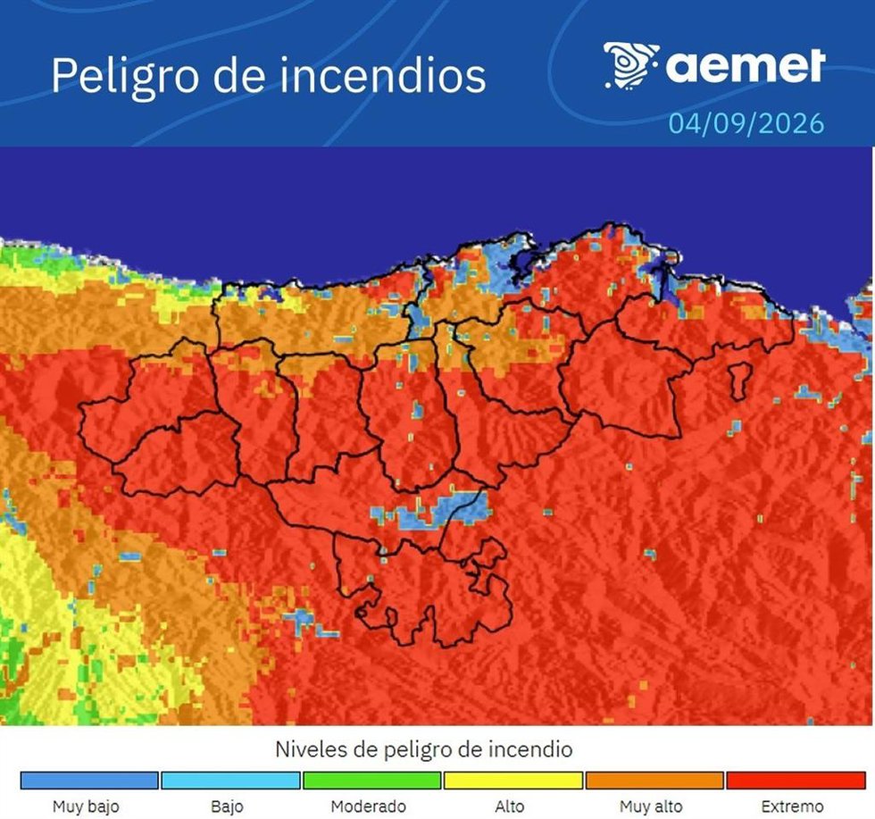 Infografía del índice de peligro de incendios en Cantabria para el 4 de septiembre.