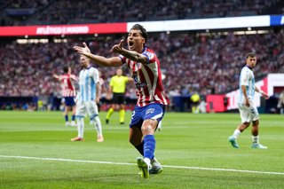 Carlos Martin of Atletico de Madrid protests during the Spanish League, LaLiga EA Sports, football match played between Atletico de Madrid and Malaga CF at Riyadh Air Metropolitano stadium on August 19, 2026, in Madrid, Spain.