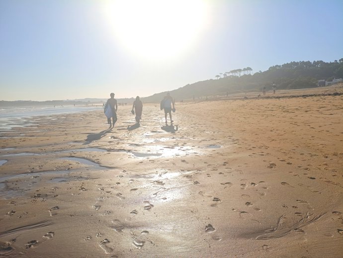 Persones passegen per la platja