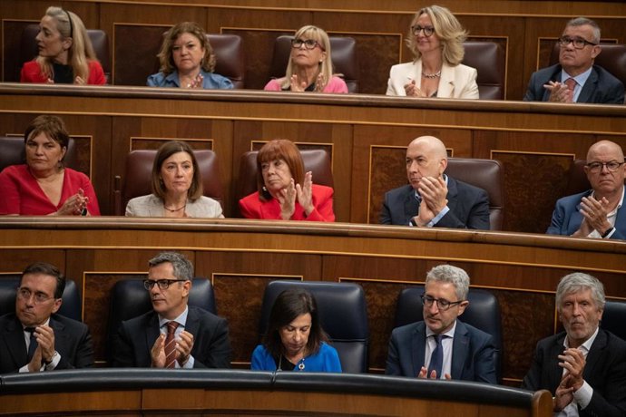 Imagen de los escaños que ocupa el Gobierno durante la intervención de Sánchez en la sesión plenaria del Congreso