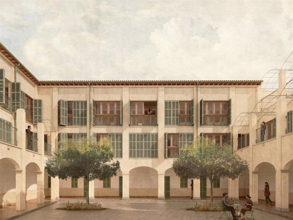 Simulación de la futura promoción de viviendas públicas en el edificio del antiguo hospicio de Felanitx