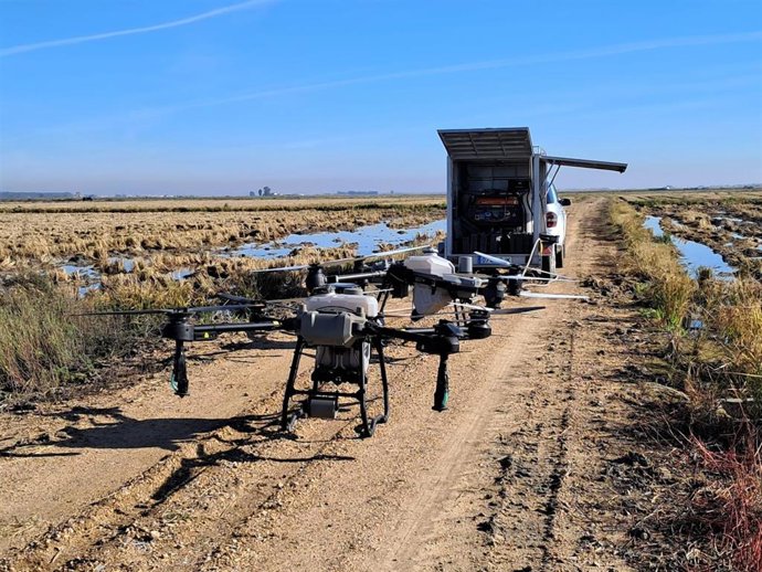 Dron en la campaña del virus del Nilo de la Diputación de Sevilla