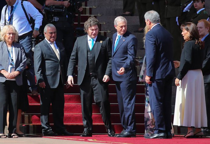 Valparaiso, 11 de marzo 2026  El Presidente de Argentina, Javier Milei junto al Presidente electo de Chile, Jose Antonio Kast llega al exterior del Congreso Nacional previo a la ceremonia de cambio de mando presidencial,   Manuel Lema/ Aton Chile
