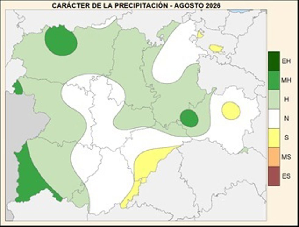 Mapa elaborado por la Aemet sobre el resumen de precipitaciones en agosto en CyL