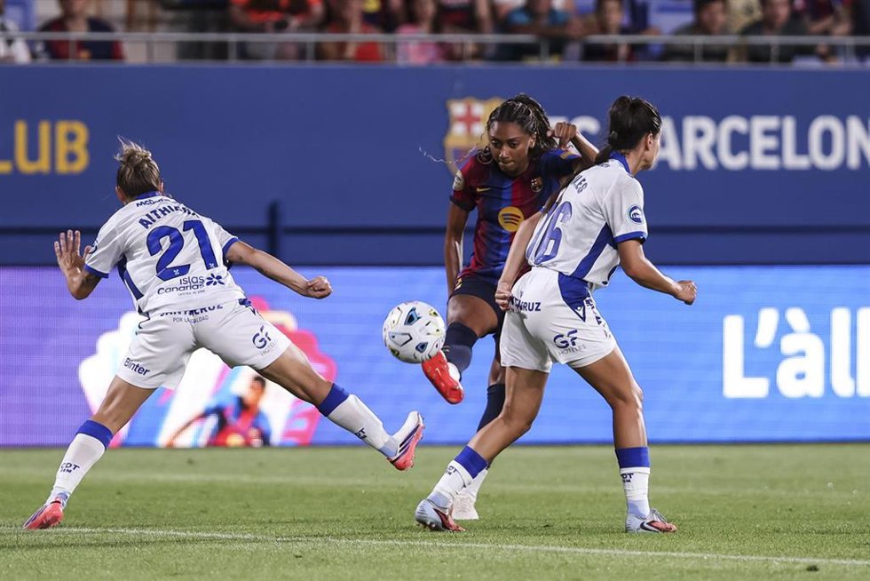 Kerolin Nicoli of FC Barcelona in action during the Spanish Women league, Liga F, football match played between FC Barcelona and Costa Adeje Tenerife at Johan Cruyff Stadium on August 30, 2026 in Sant Joan Despi, Barcelona.