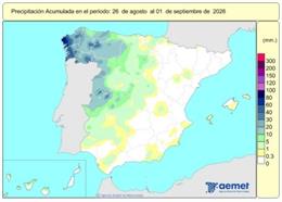 España registra 638 l/m2 de lluvias acumuladas desde el 1 de octubre, un 7% más del valor normal.