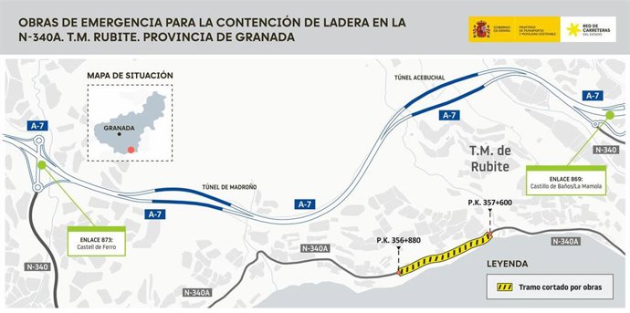 Obras de emergencia para la contención de una ladera en la N-340A.