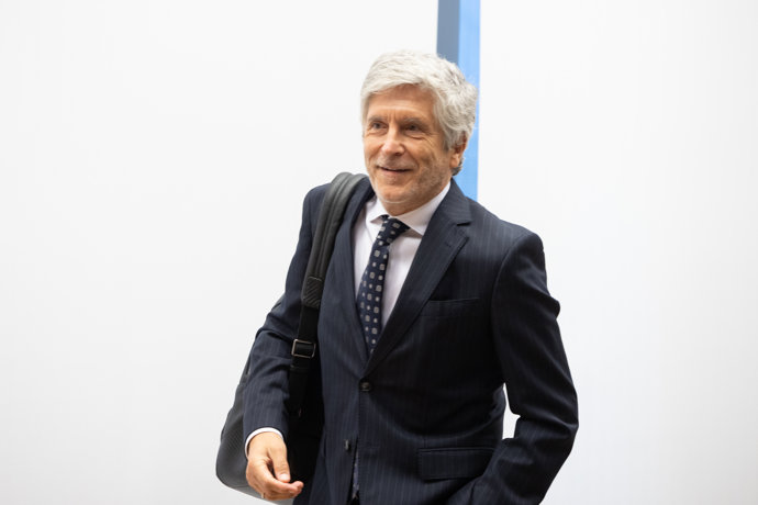 El ministro de Interior, Fernando Grande Marlasaka, durante una comparecencia ante la Comisión de Interior en el Congreso de los Diputados, a 28 de agosto de 2026, en Madrid (España).