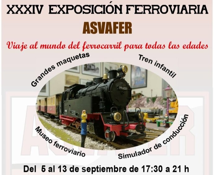 Cartel de la XXXIV Exposición Ferroviaria de Asvafer con motivo de la Feria y Fiestas de la Virgen de San Lorenzo de Valladolid.