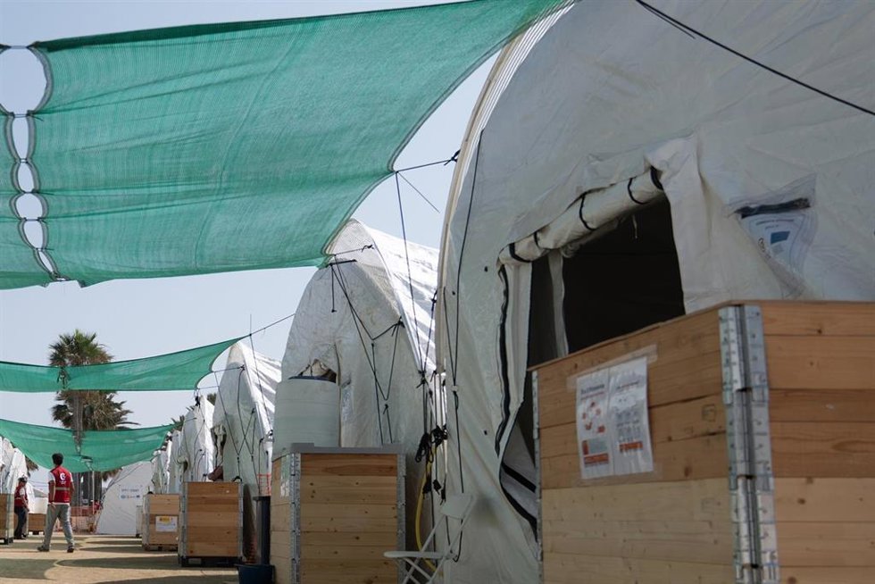 Archivo - Carpas del equipo de emergencias español START, gestionado por la Agencia Española de Cooperación Internacional para el Desarrollo (AECID), durante un simulacro en Barcelona