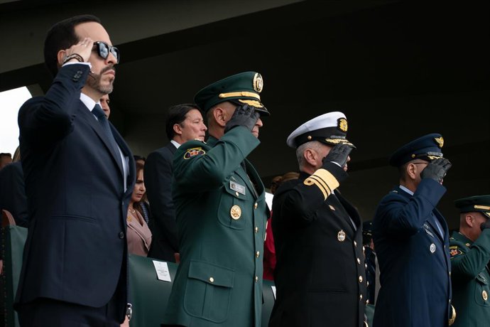 26 de agosto de 2026, Bogotá, Distrito de Bogotá, Colômbia: O presidente colombiano Abelardo De La Espriella participa de um evento para anunciar os novos chefes militares de seu governo na Academia Militar de Cadetes José María Córdova, em Bogotá, Colômb