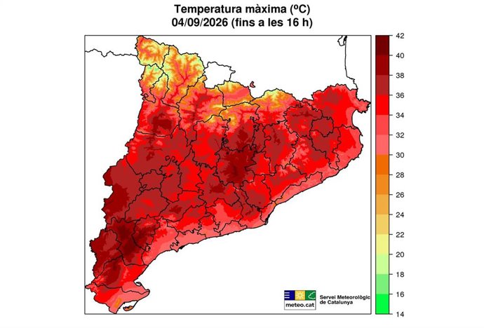Mapa de temperatura a Catalunya el 4 de setembre del 2026