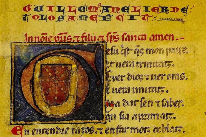 Facsímil del poema ‘La Guerra de Navarra’, escrito por el soldado y trovador Guillem Anelier.