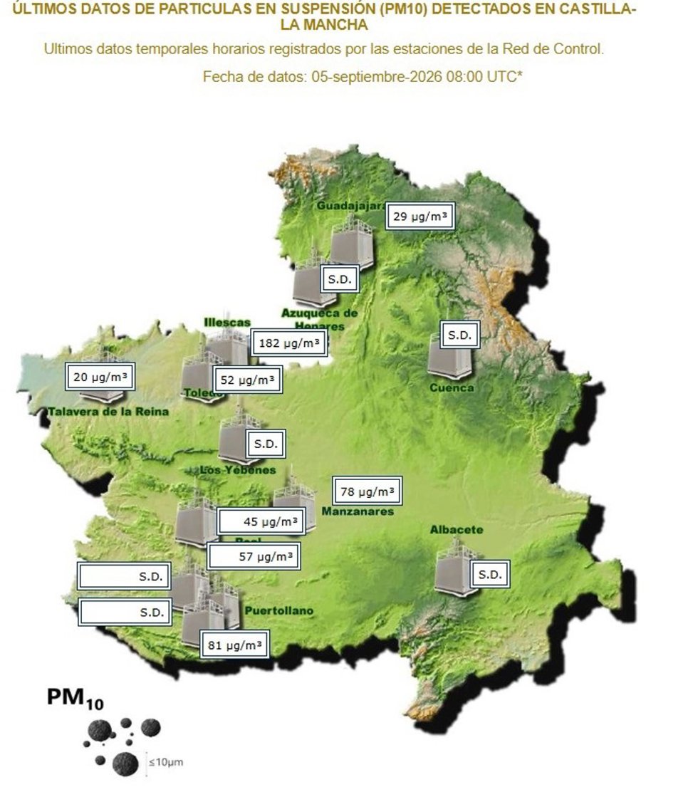 Mapa calidad del aire en Castilla-La Mancha
