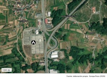 Incendio en la subestación eléctrica de Tivo, en Caldas de Reis (Pontevedra), a 5 de septiembre de 2026.