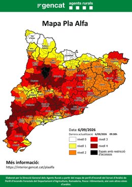 Mapa del Pla Alfa de los Agents Rurals de la Generalitat para este domingo