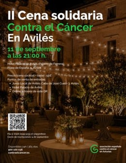 Cartel de la II Cena Solidaria Contra el Cáncer en Avilés.