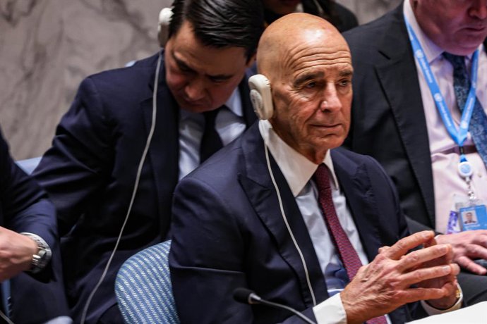 Archivo - March 18, 2026, New York, New York, USA: THOMAS BARRACK JR., U.S. Special Envoy for Syria, sits in the Security Council chamber as the United States holds the Council presidency for March, amid rising unrest in the Middle East and renewed focus 