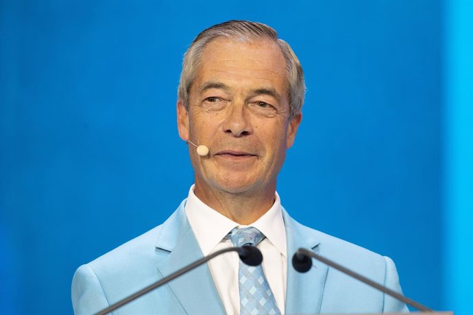 September 5, 2026, Birmingham, United Kingdom: Reform UK Party Leader Nigel Farage gives a speech to party members at the Reform UK party national conference at the National Exhibition Centre in Birmingham,.The third day of Reform UK Party national confer