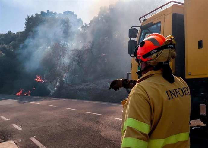 Efectivo del Plan Infoex en un incendio forestal en Carcaboso (Cáceres).