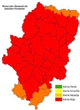 Se mantiene la alerta roja en gran parte de Aragón por peligro de incendios forestales para este domingo