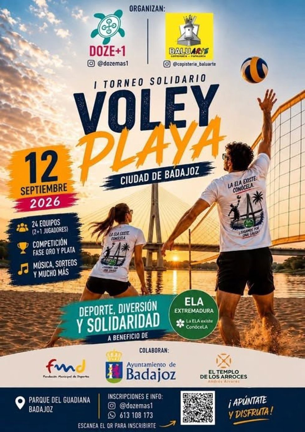 Archivo - Cartel del I Torneo Solidario de Vóley Playa Ciudad de Badajoz previsto para el 12 de septiembre de 2026.