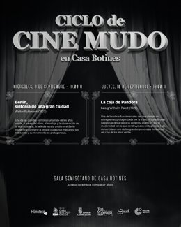 Cartel del ciclo de cine mudo de la Casa Botines Gaudí de León.